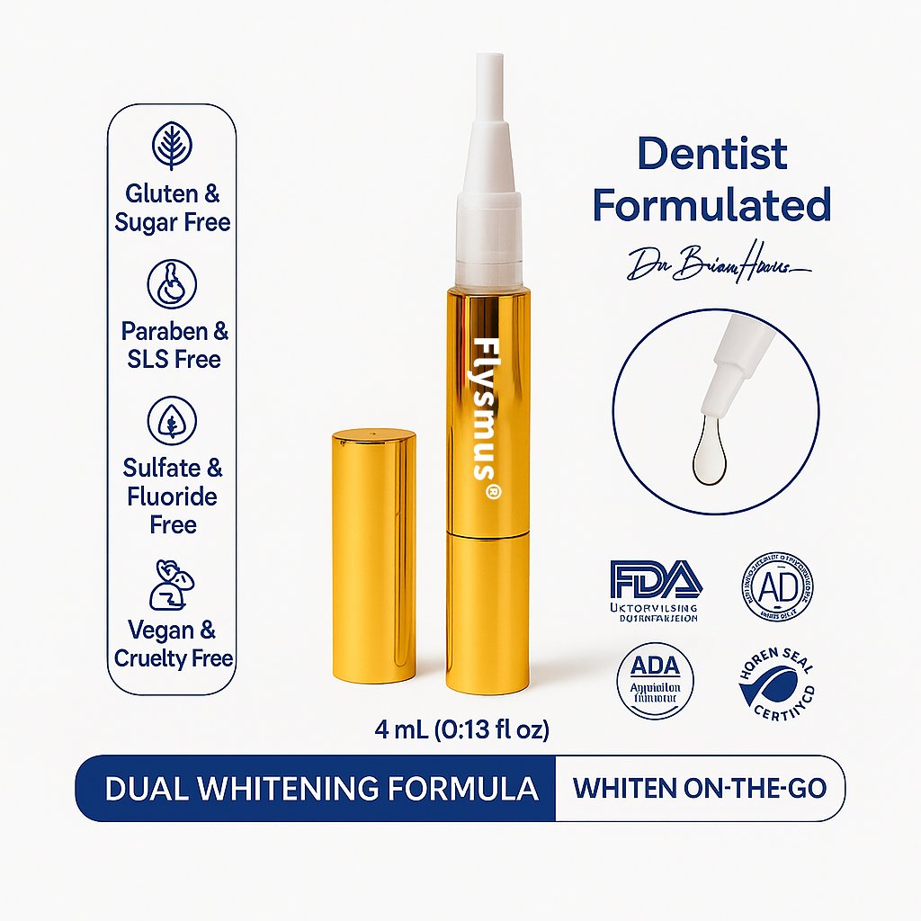 Flysmus® Extra-Strength Teeth Whitening Serum Pen + Dual-Peroxide Formula & Xylitol