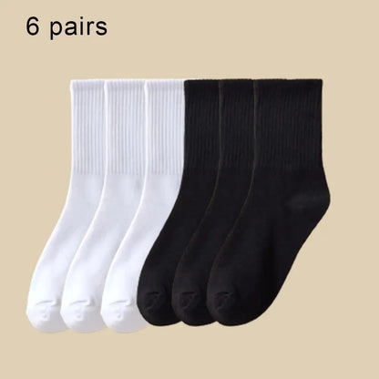 6 Pairs Women's Mid Socks Solid Color Breathable Comfortable In Autumn Winter Sweat Absorbing High-Quality Casual Socks Sports
