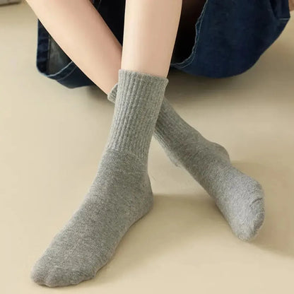 6 Pairs Women's Mid Socks Solid Color Breathable Comfortable In Autumn Winter Sweat Absorbing High-Quality Casual Socks Sports
