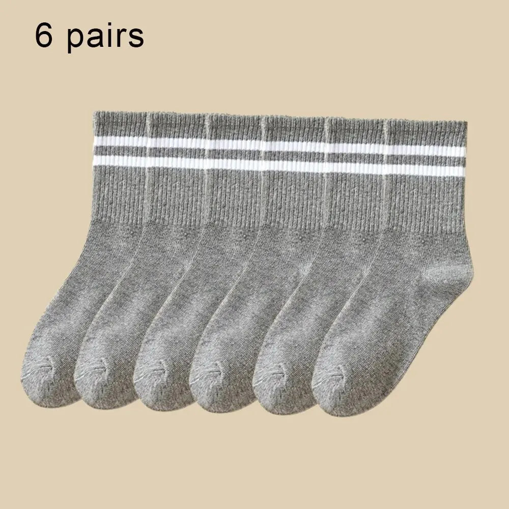6 Pairs Women's Mid Socks Solid Color Breathable Comfortable In Autumn Winter Sweat Absorbing High-Quality Casual Socks Sports