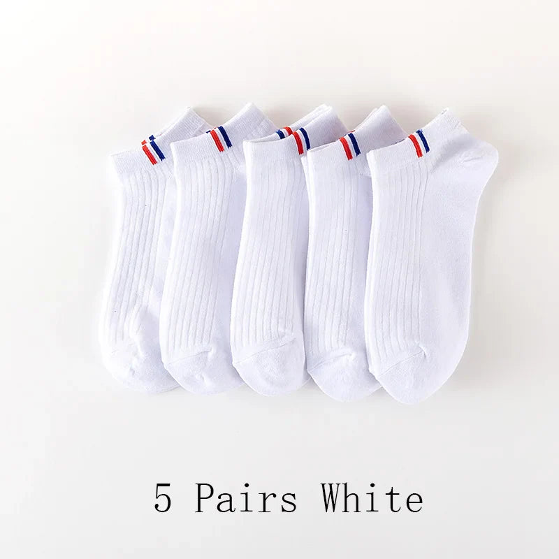 5 Pairs Of Thin Summer Blending Boat Socks Plain Color Mens Casual Socks Breathable Sweat Absorbing Calibration Socks