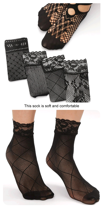 5/10/20 Pairs Vintage Lace Women Socks Summer Mesh Elastic Transparent Ankle Socks Lolita Women Versatile Fishing Net Black Sock