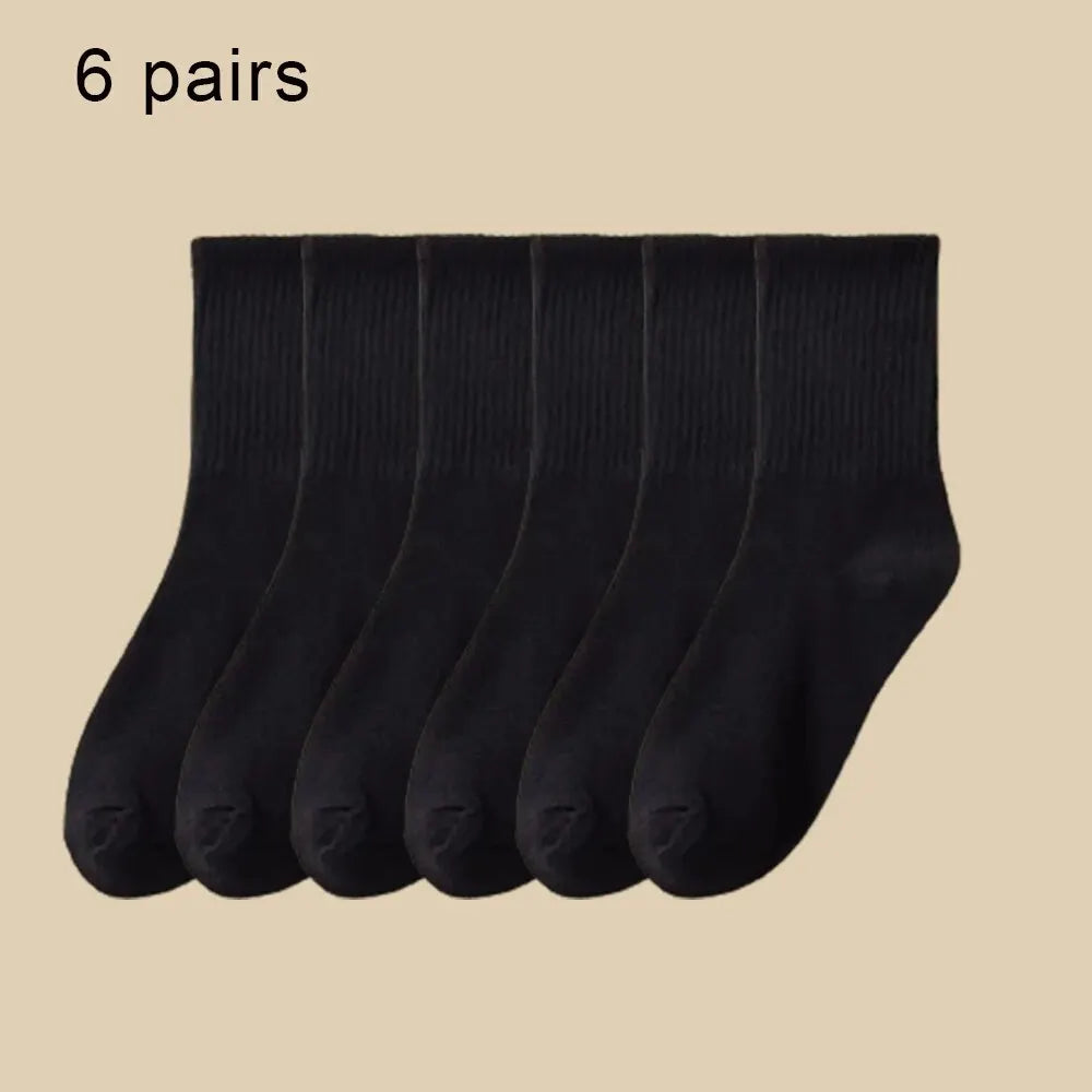 6 Pairs Women's Mid Socks Solid Color Breathable Comfortable In Autumn Winter Sweat Absorbing High-Quality Casual Socks Sports