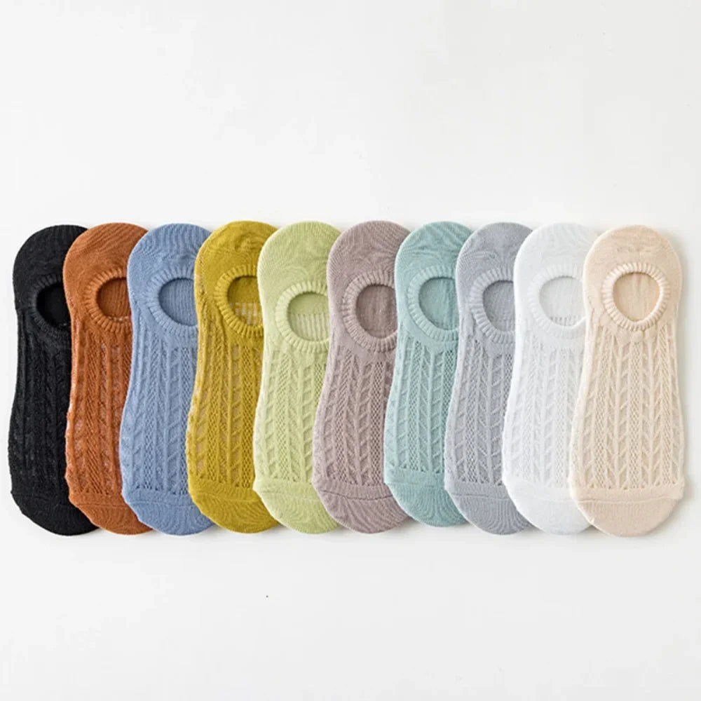 5/10 Pairs Socks women's Summer Invisible Short No Show Fashion Lace Breathable Silicone Non-slip Cotton Boat Socks