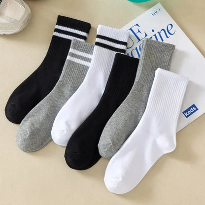 6 Pairs Women's Mid Socks Solid Color Breathable Comfortable In Autumn Winter Sweat Absorbing High-Quality Casual Socks Sports