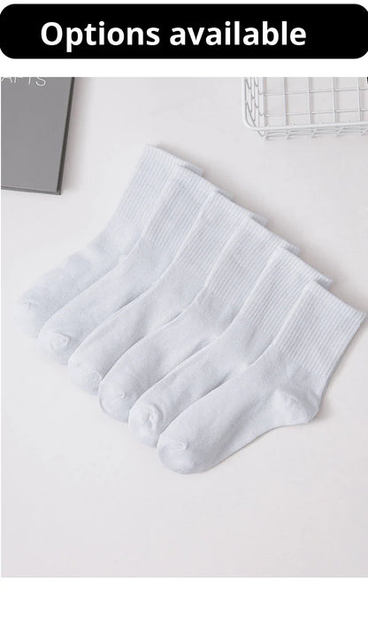 6/12 Pairs Middle Tube Socks For Men And Women Solid Colour In White and Black Fashion Sweat Absorption Breathable and Casual