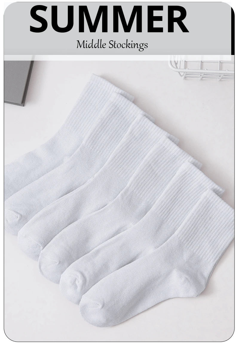6/12 Pairs Middle Tube Socks For Men And Women Solid Colour In White and Black Fashion Sweat Absorption Breathable and Casual