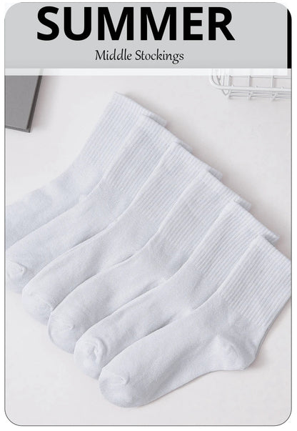 6/12 Pairs Middle Tube Socks For Men And Women Solid Colour In White and Black Fashion Sweat Absorption Breathable and Casual