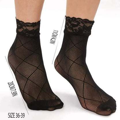 5/10/20 Pairs Vintage Lace Women Socks Summer Mesh Elastic Transparent Ankle Socks Lolita Women Versatile Fishing Net Black Sock