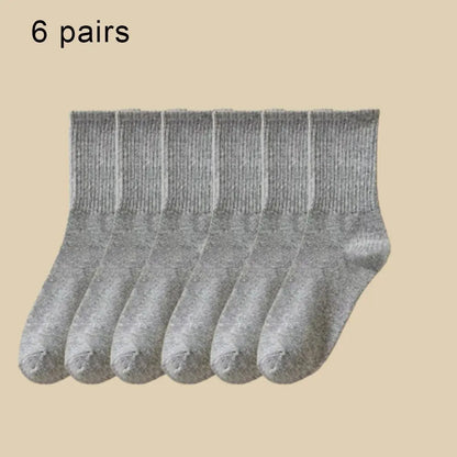 6 Pairs Women's Mid Socks Solid Color Breathable Comfortable In Autumn Winter Sweat Absorbing High-Quality Casual Socks Sports