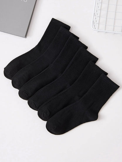 6/12 Pairs Middle Tube Socks For Men And Women Solid Colour In White and Black Fashion Sweat Absorption Breathable and Casual