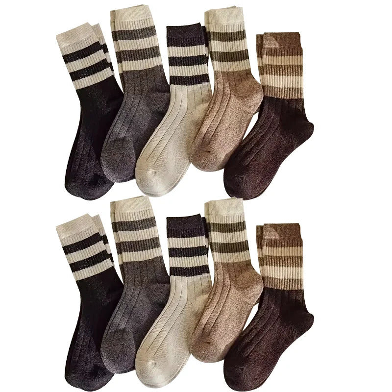 5 /10 Pairs Lot Socks for Women Ruffle Middle Tube Ankle Short Breathable Black White Set Spring Autumn