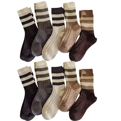 5 /10 Pairs Lot Socks for Women Ruffle Middle Tube Ankle Short Breathable Black White Set Spring Autumn