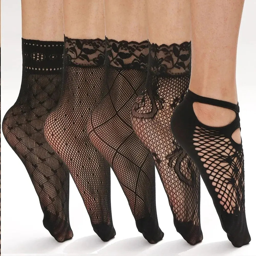 5/10/20 Pairs Vintage Lace Women Socks Summer Mesh Elastic Transparent Ankle Socks Lolita Women Versatile Fishing Net Black Sock