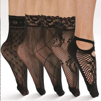 5/10/20 Pairs Vintage Lace Women Socks Summer Mesh Elastic Transparent Ankle Socks Lolita Women Versatile Fishing Net Black Sock